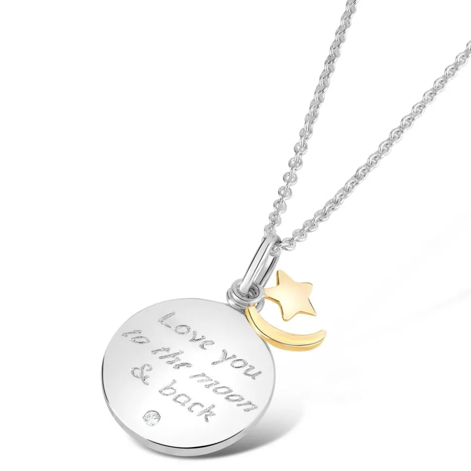Silver & Gold-plated Cubic Zirconia 'Love You To The Moon & Back' Pendant (Chain Included)