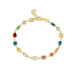 Silver & Yellow Gold Plated Multi Colour & Shape Stone Bracelet