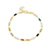 Silver & Yellow Gold Plated Rectangle Multi Colour Stone Bracelet