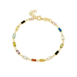 Silver & Yellow Gold Plated Rectangle Multi Colour Stone Bracelet