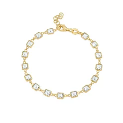Silver & Yellow Gold Plated Rectangle Cubic Zirconia Series Bracelet