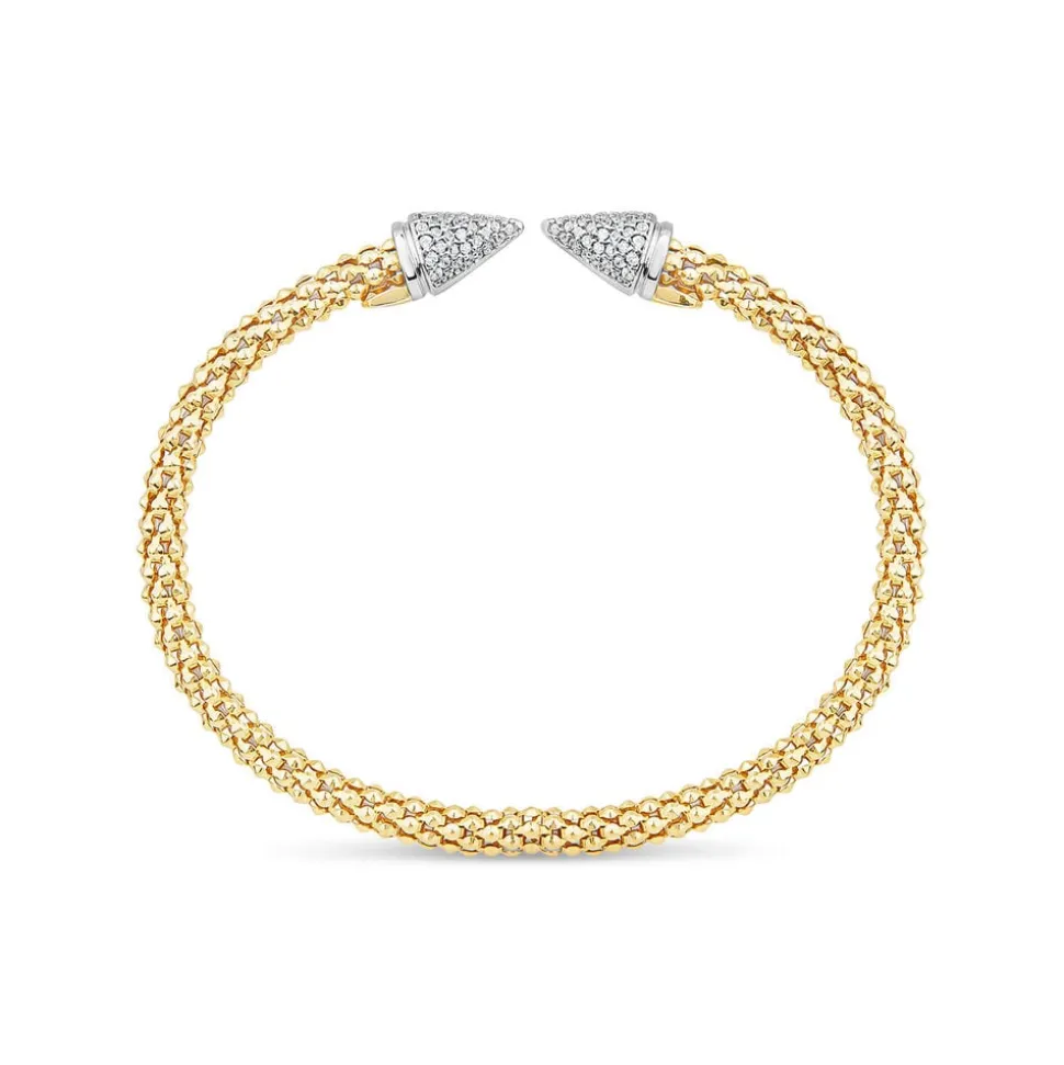 Silver & Yellow Gold Plated Popcorn Cubic Zirconia Cone Bangle