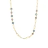 Silver & Yellow Gold Plated Coloured Stones Stationed Paperlink Necklet