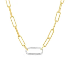 Silver & Yellow Gold Plated Two Tone Paperlink Cubic Zirconia Necklet