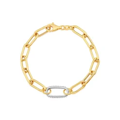 Silver & Yellow Gold Plated Single Cubic Zirconia Set Centre Link Bracelet