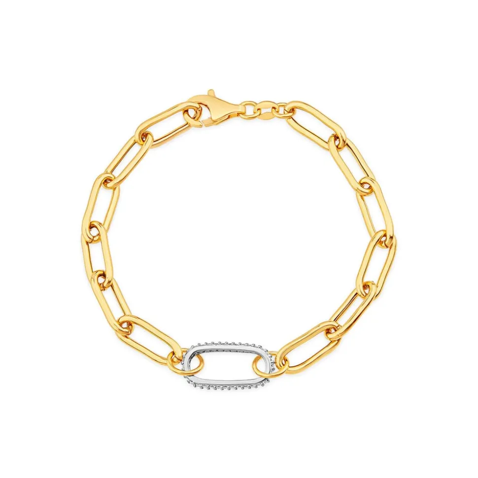 Silver & Yellow Gold Plated Single Cubic Zirconia Set Centre Link Bracelet