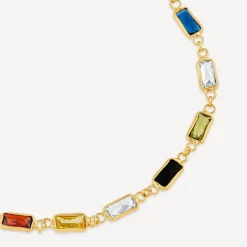 Silver & Yellow Gold Plated Rectangle Multi Colour Stone Bracelet