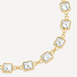 Silver & Yellow Gold Plated Rectangle Cubic Zirconia Series Bracelet