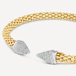 Silver & Yellow Gold Plated Popcorn Cubic Zirconia Cone Bangle