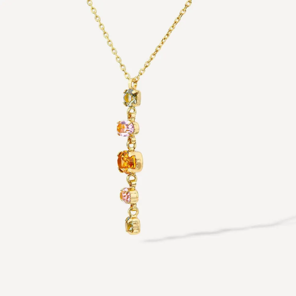 Silver & Yellow Gold Plated Coloured Stones Drop Pendant