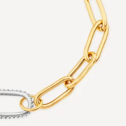 Silver & Yellow Gold Plated Single Cubic Zirconia Set Centre Link Bracelet