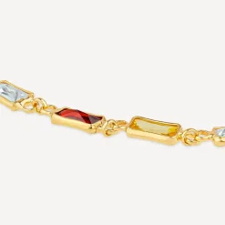 Silver & Yellow Gold Plated Rectangle Multi Colour Stone Bracelet