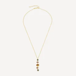 Silver & Yellow Gold Plated Coloured Stones Drop Pendant