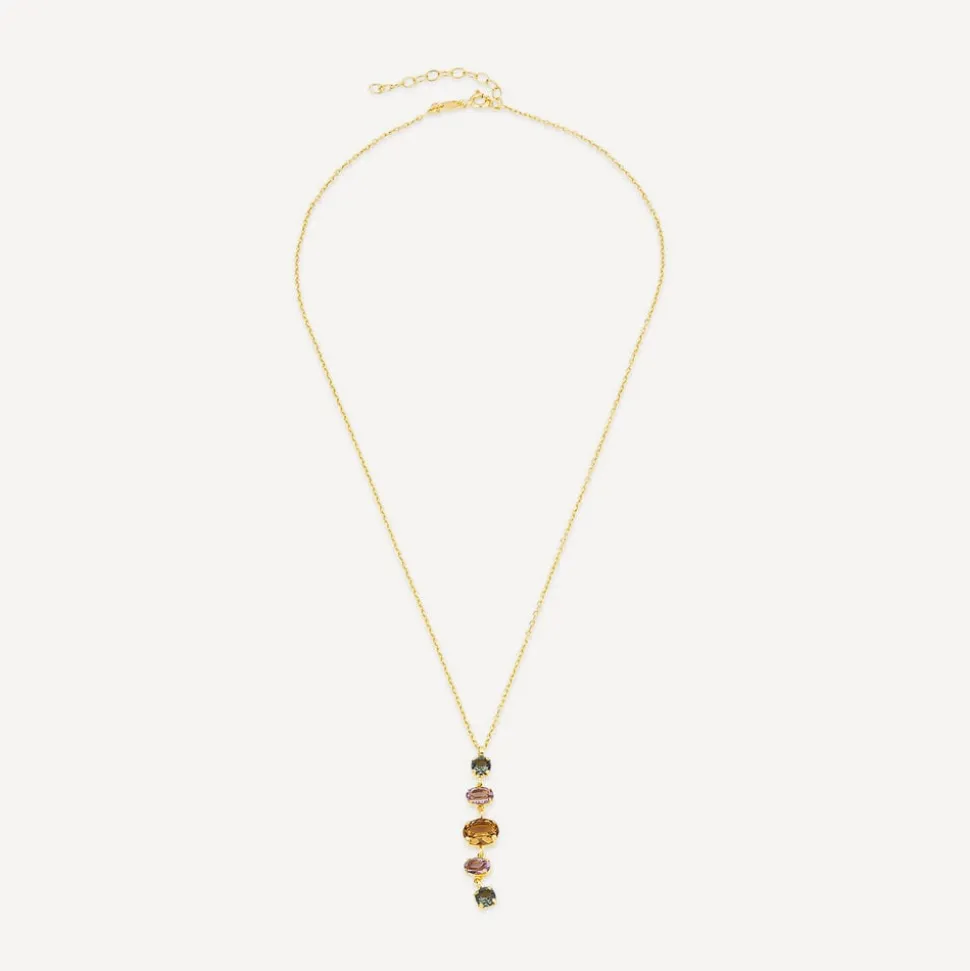 Silver & Yellow Gold Plated Coloured Stones Drop Pendant