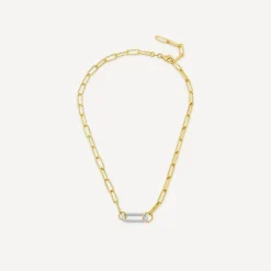 Silver & Yellow Gold Plated Two Tone Paperlink Cubic Zirconia Necklet