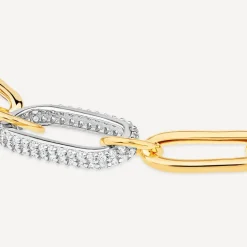 Silver & Yellow Gold Plated Single Cubic Zirconia Set Centre Link Bracelet