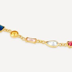 Silver & Yellow Gold Plated Multi Colour & Shape Stone Bracelet