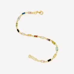 Silver & Yellow Gold Plated Rectangle Multi Colour Stone Bracelet