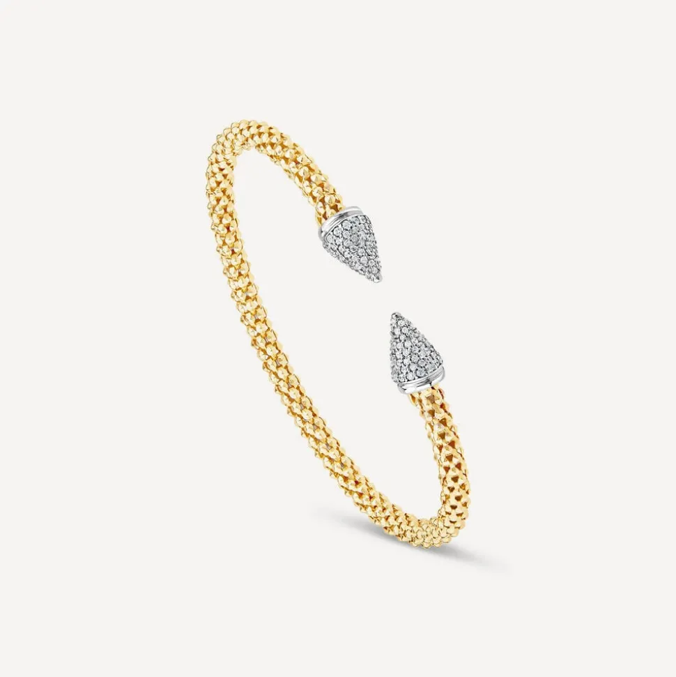 Silver & Yellow Gold Plated Popcorn Cubic Zirconia Cone Bangle