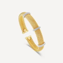 Silver & Yellow Gold Plated Heavy Weight Popcorn Bangle