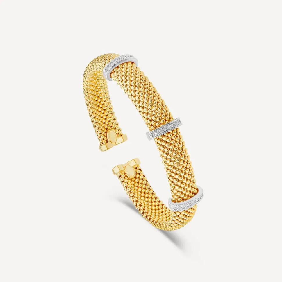 Silver & Yellow Gold Plated Heavy Weight Popcorn Bangle