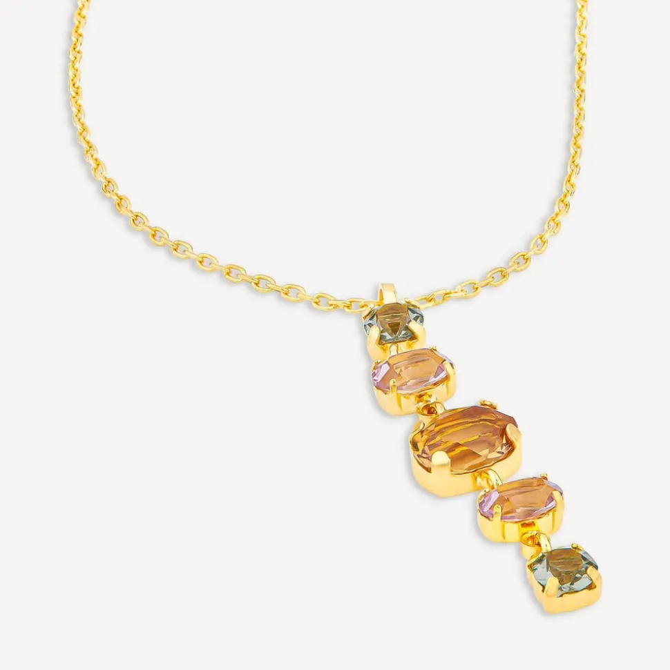 Silver & Yellow Gold Plated Coloured Stones Drop Pendant