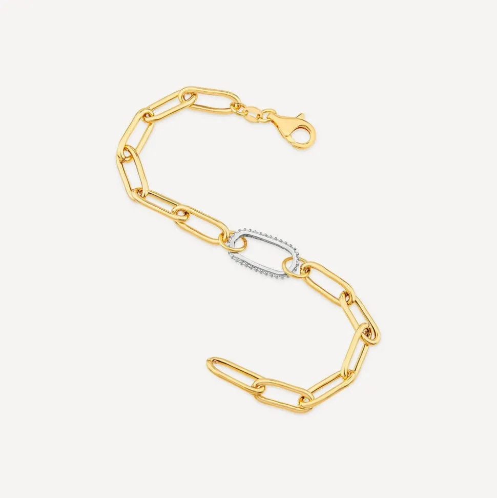 Silver & Yellow Gold Plated Single Cubic Zirconia Set Centre Link Bracelet