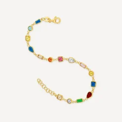 Silver & Yellow Gold Plated Multi Colour & Shape Stone Bracelet