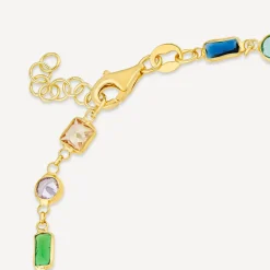 Silver & Yellow Gold Plated Multi Colour & Shape Stone Bracelet