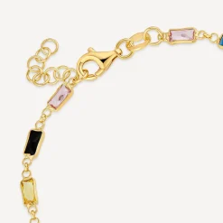 Silver & Yellow Gold Plated Rectangle Multi Colour Stone Bracelet