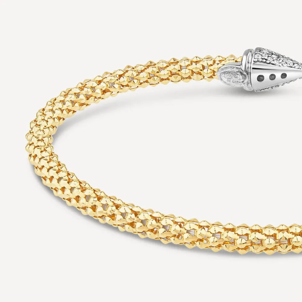 Silver & Yellow Gold Plated Popcorn Cubic Zirconia Cone Bangle