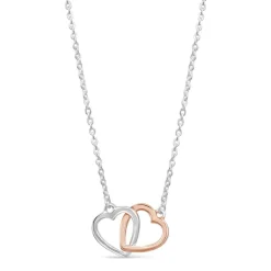 Silver and Rose Gold-Plated Interlocking Hearts Necklace