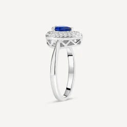 Silver Blue and White Cubic Zirconia Pear-Shaped Ring