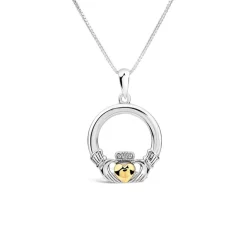 Silver Claddagh 10ct Yellow Gold Heart Pendant