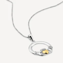 Silver Claddagh 10ct Yellow Gold Heart Pendant