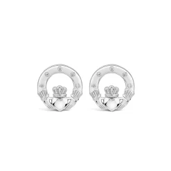 Silver Claddagh Cubic Zirconia Stud Earrings