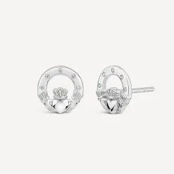 Silver Claddagh Cubic Zirconia Stud Earrings