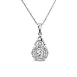 Silver Cluster Cubic Zirconia Trinity Knot Round Pendant