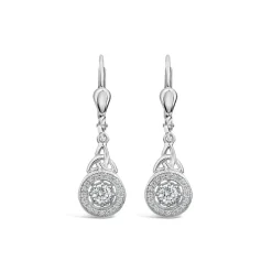Silver Cluster Cubic Zirconia Trinity Knot Drop Earrings
