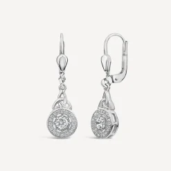 Silver Cluster Cubic Zirconia Trinity Knot Drop Earrings