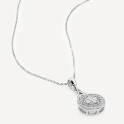 Silver Cluster Cubic Zirconia Trinity Knot Round Pendant