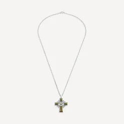 Silver Connemara Marble Marcasite Trinity Knot Cross Pendant
