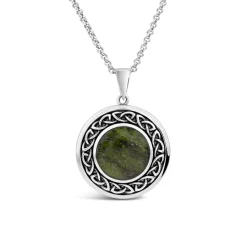 Silver Connemara Marble Round Celtic Knot Pendant