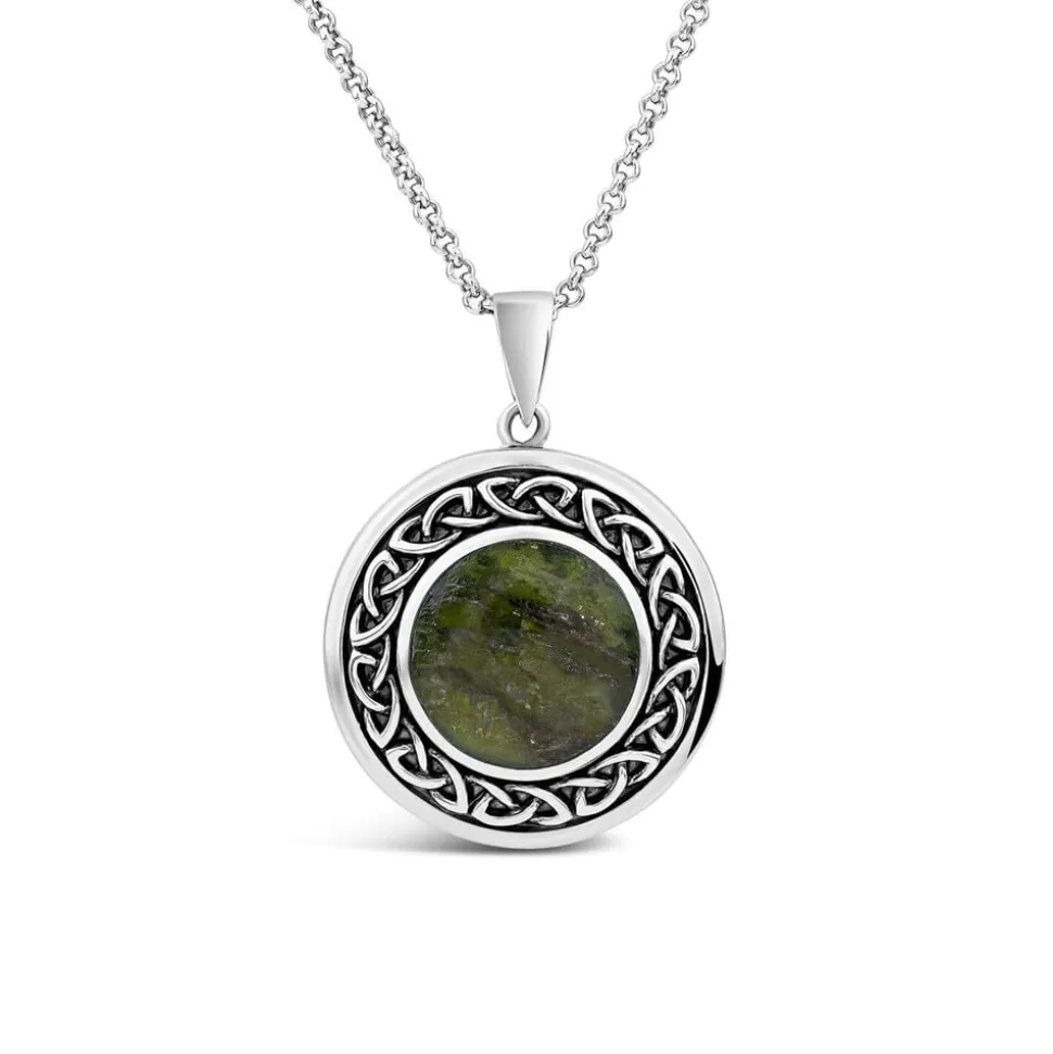 Silver Connemara Marble Round Celtic Knot Pendant