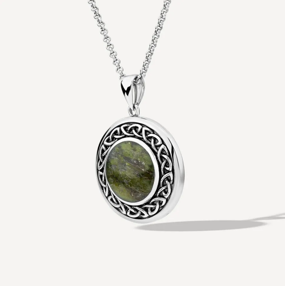 Silver Connemara Marble Round Celtic Knot Pendant