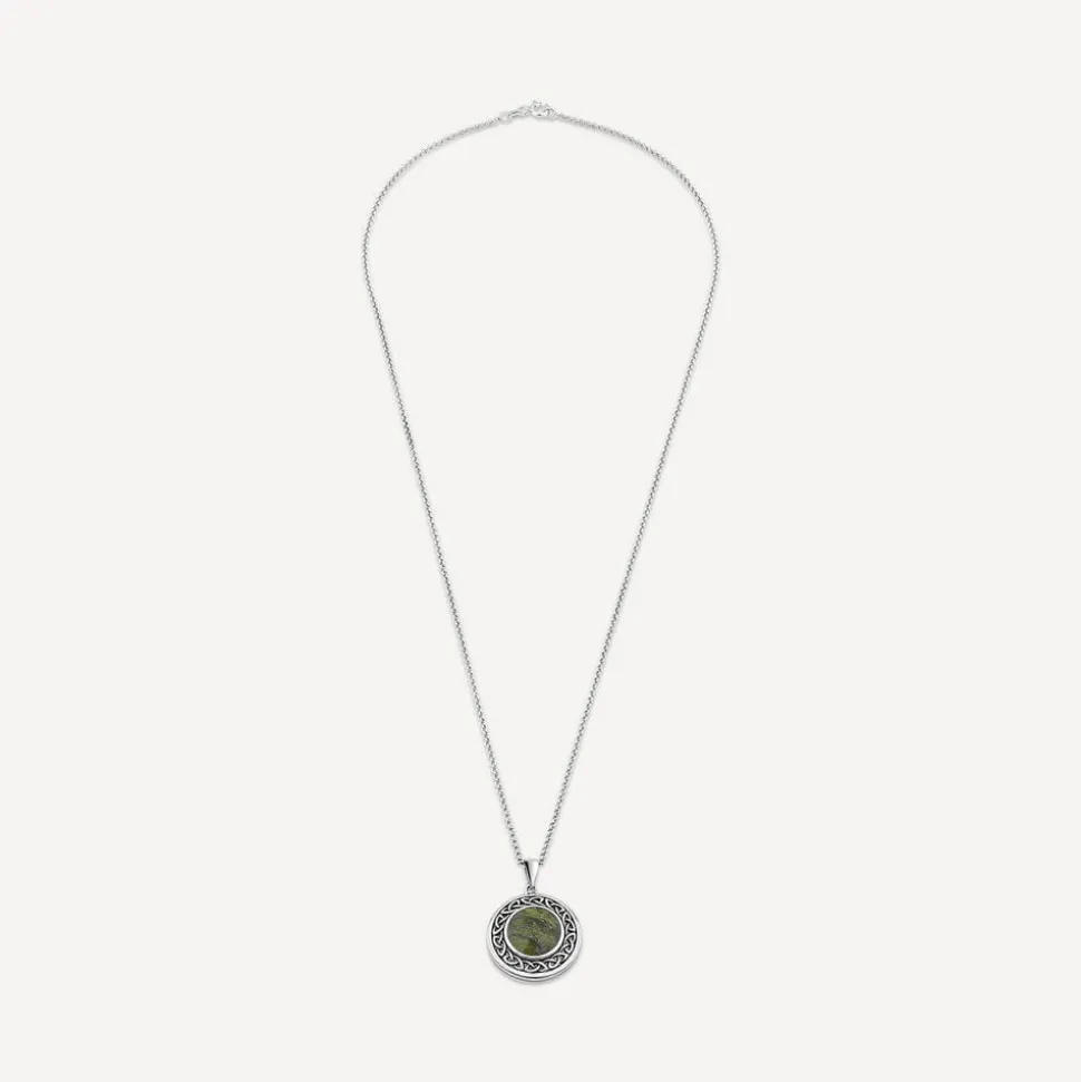 Silver Connemara Marble Round Celtic Knot Pendant