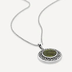 Silver Connemara Marble Round Celtic Knot Pendant