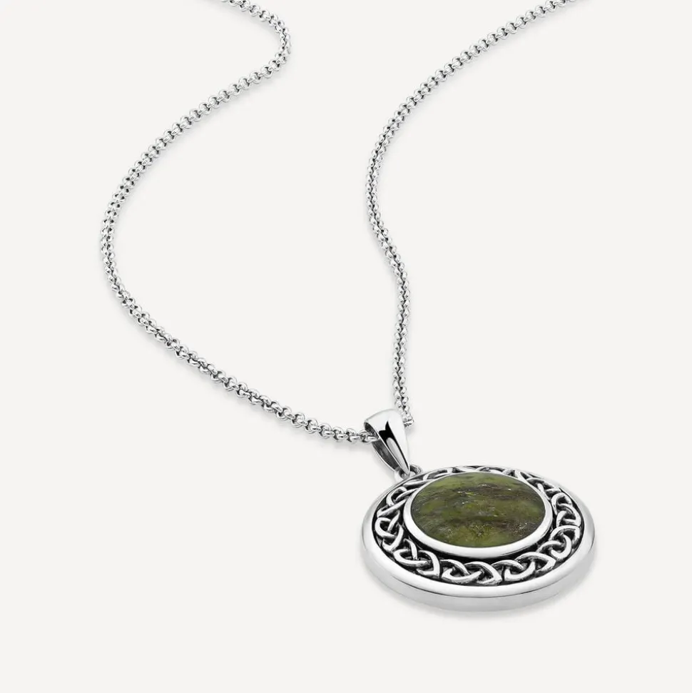 Silver Connemara Marble Round Celtic Knot Pendant