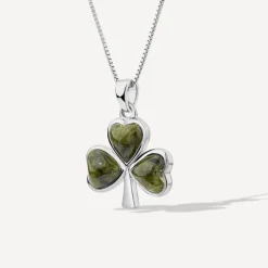 Silver Connemara Marble Shamrock Pendant