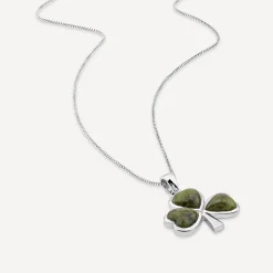 Silver Connemara Marble Shamrock Pendant